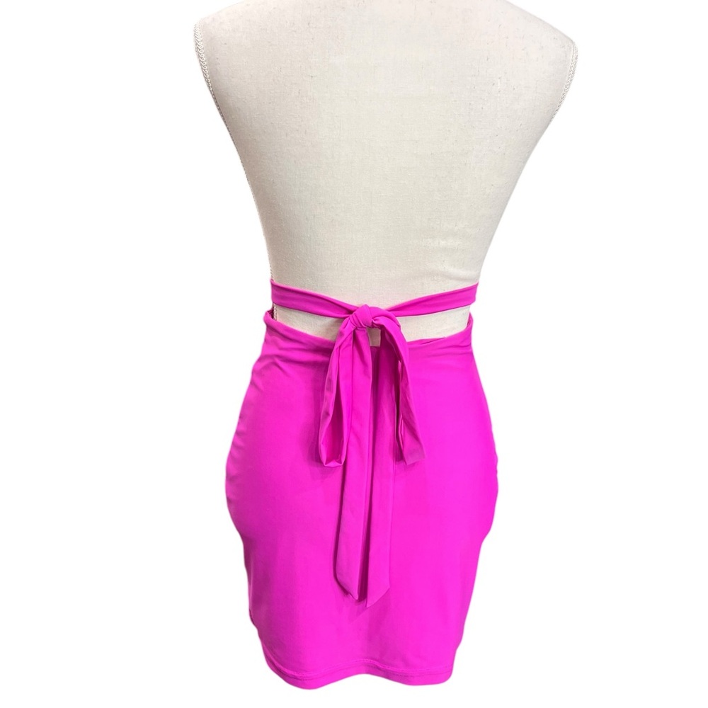 Superdown Revolve Hot Pink Halter Cowl Neck Open Back Bodycon Mini Dress S - Picture 3 of 7